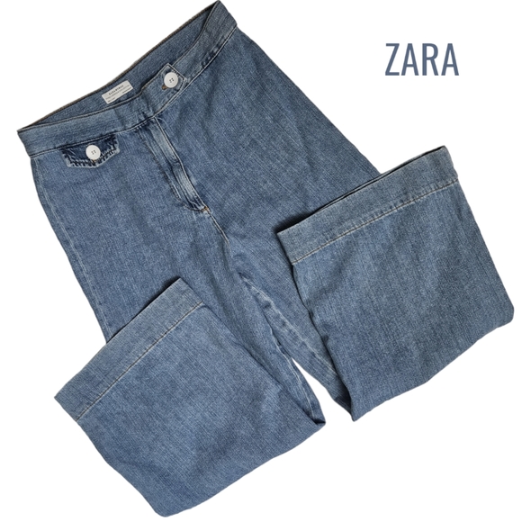 ZARA Woman Premium Denim Collection Cropped  High Rise Flare Jean - Picture 2 of 6